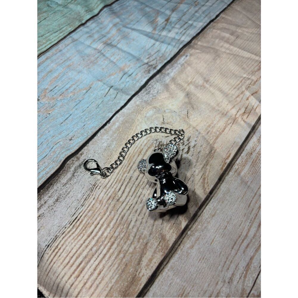 New Silver Crystal Bear Bag Charm Keychain